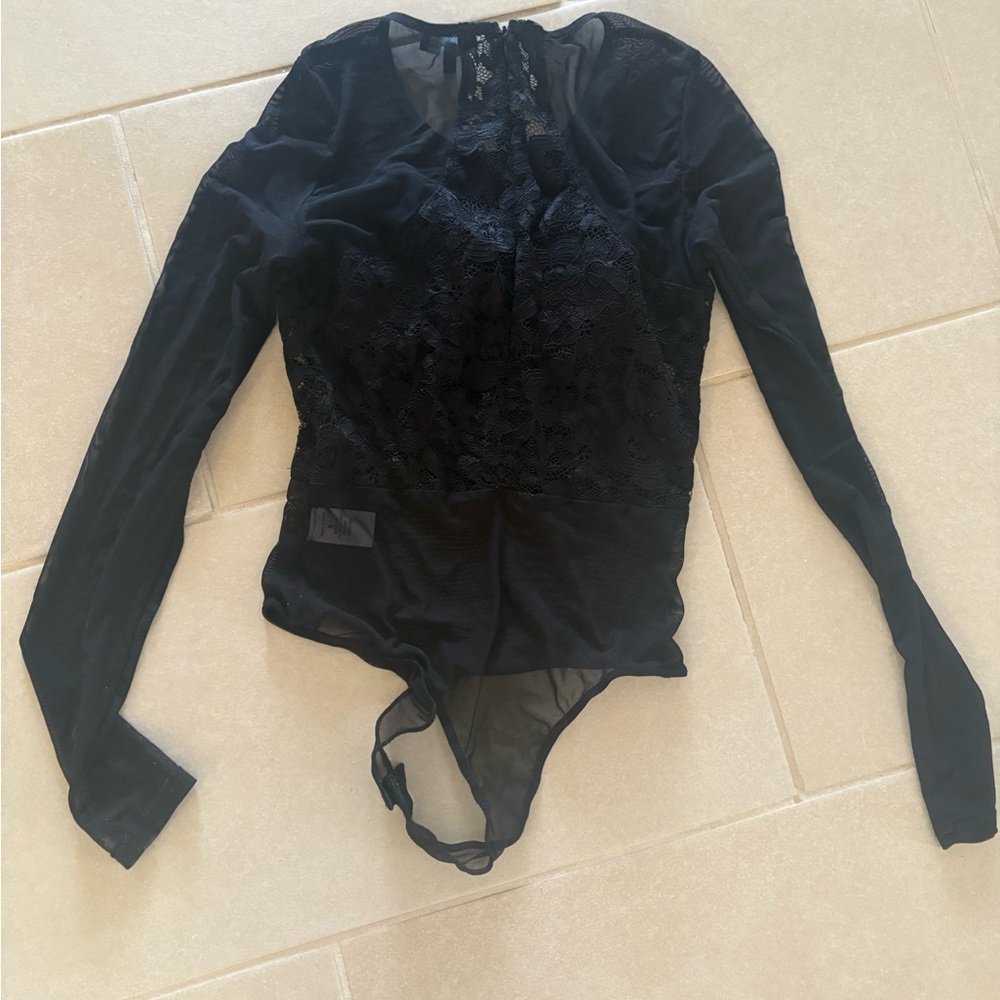 Chic Black Lace Long Sleeve Bodysuit sheer sexy feminine size S Lolita NWOT - Picture 5 of 6